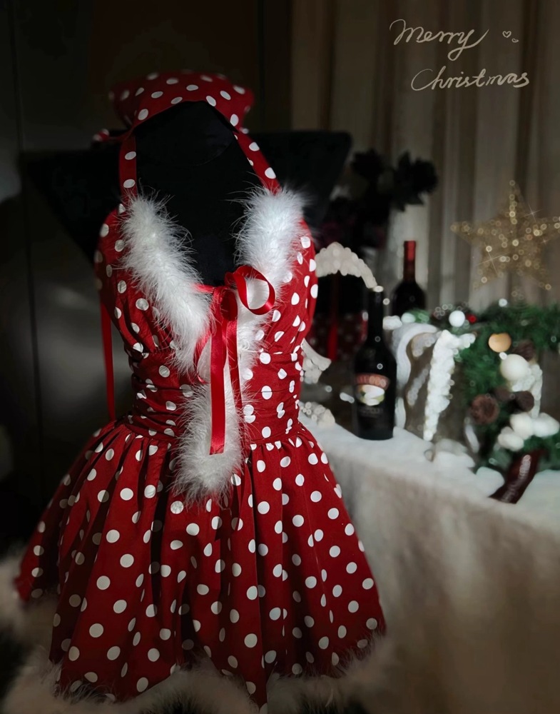 Monroe* Nightdress New Year's Battle Dress Polka Dot French Fairy Raw Edge Halter Neck Tutu Skirt