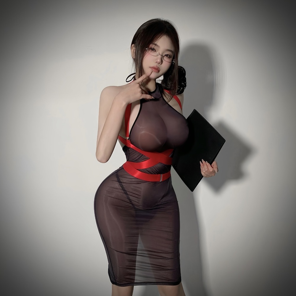 Tempting bondage sexy tight hip-wrapped slit miniskirt free to take off see-through