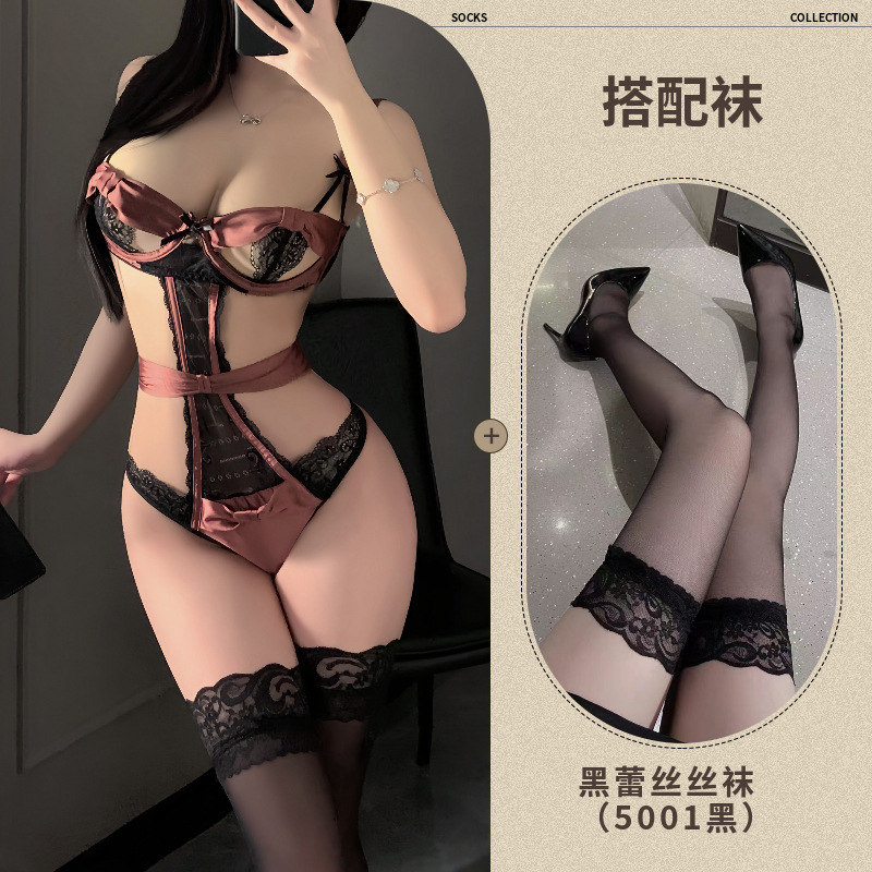 Lotus color open crotch revealing breast jumpsuit tight temptation binding no need to take off