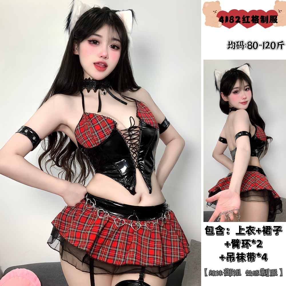Patent leather PU leather two-dimensional little devil pure desire flirting hot temptation uniform