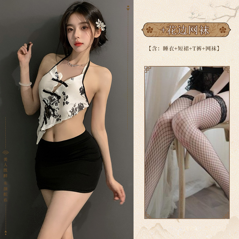 Retro style sexy big size halter neck bellyband super short hot hip skirt secretary uniform suit