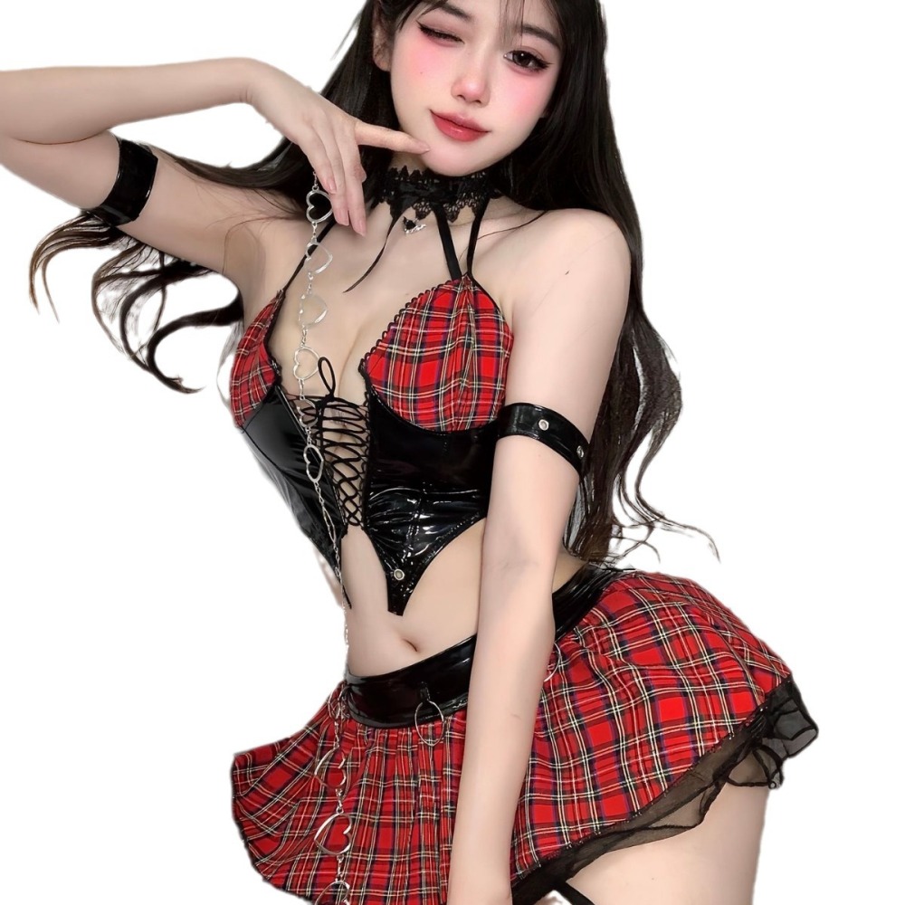 Patent leather PU leather two-dimensional little devil pure desire flirting hot temptation uniform