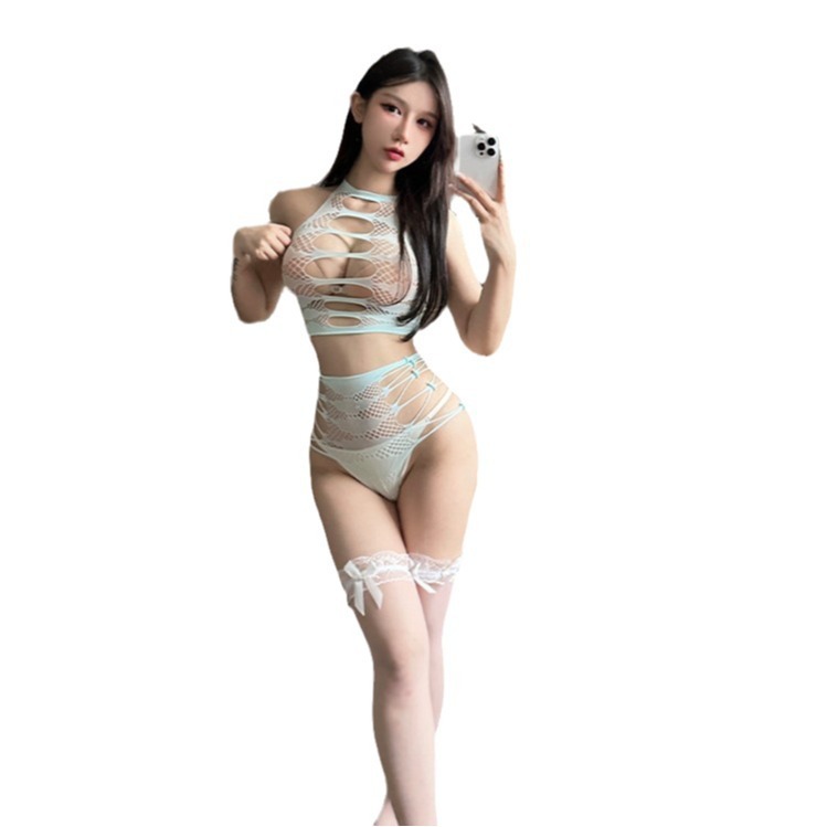 Bad Me, tearable hollow jacquard split, fresh and sexy, slim-fitting, no-take-off fishnet clothes