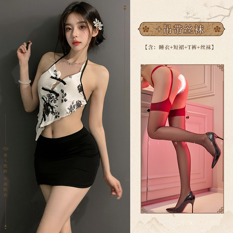 Retro style sexy big size halter neck bellyband super short hot hip skirt secretary uniform suit
