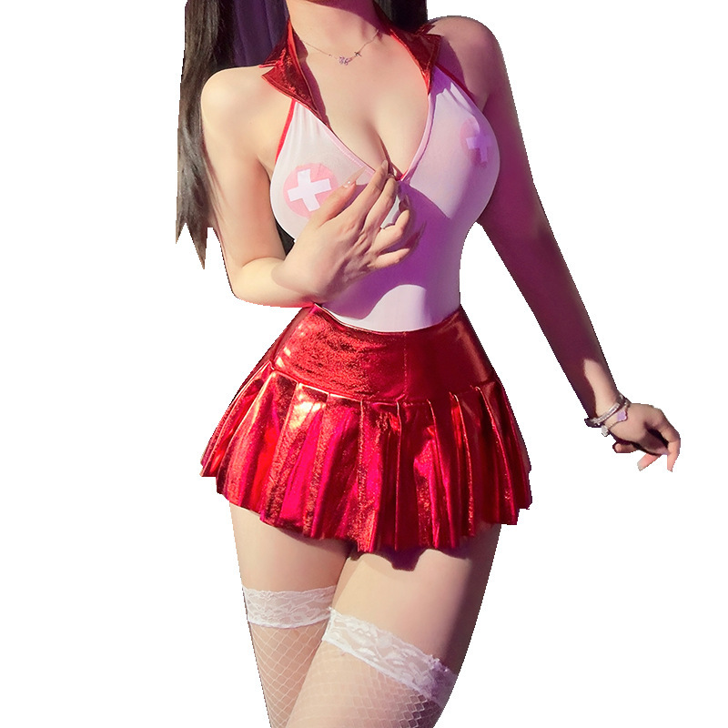 Nurse uniform see-through open crotch free pajamas passion battle robe bed teasing temptation