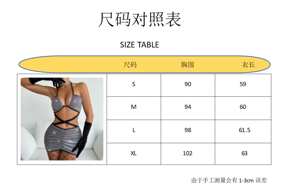 Cross halter neck backless fashion shiny sexy dress hot hip-wrapped chest-baring nightdress