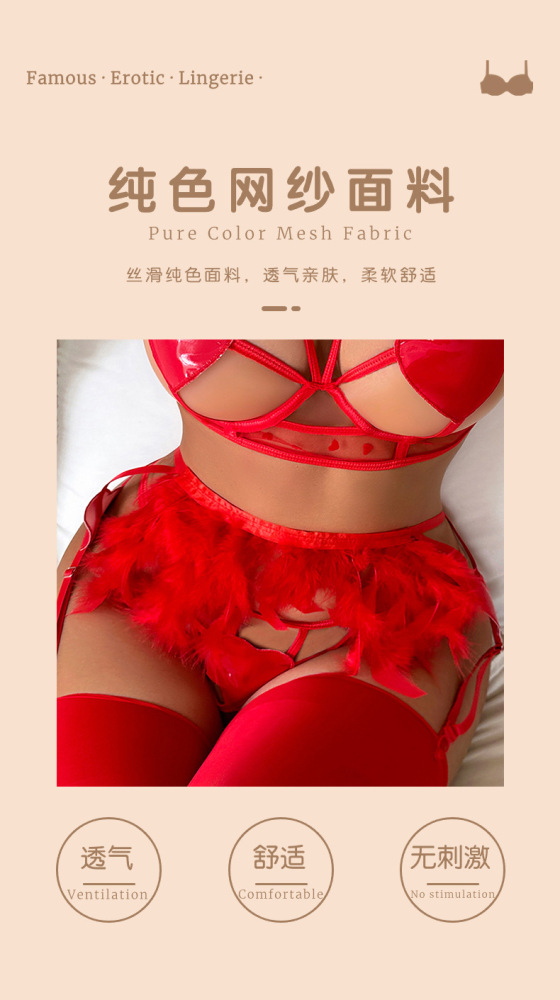 European and American sexy lingerie New style mesh women's sexy lace suspenders four-piece set