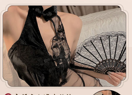 Mesh jumpsuit ancient style cheongsam semi-transparent semi-covered passion temptation lace see-through open crotch free to take off pure desire