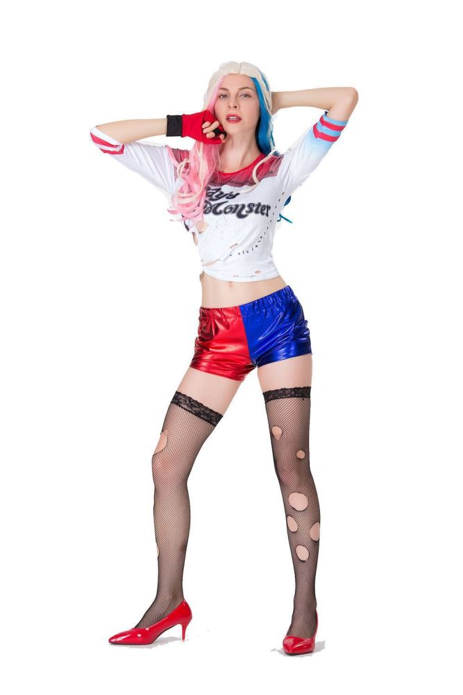 suicide squad costume harley quinn suicide squad clown cosplay costume   Full set of clothing