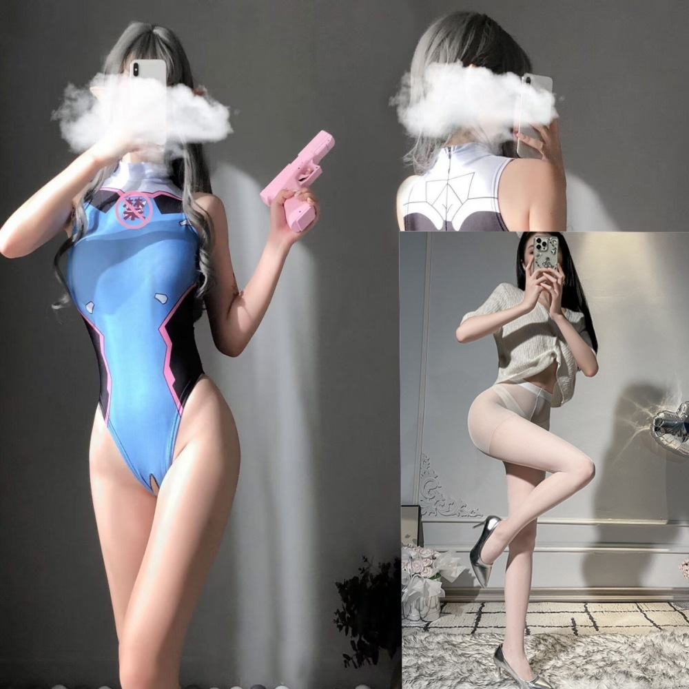 Open crotch free smiley face jumpsuit party uniform temptation COS anime high fork tight suit