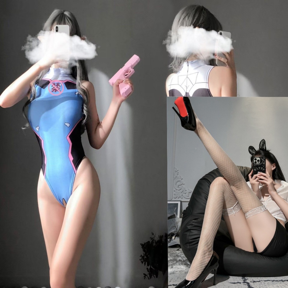 Open crotch free smiley face jumpsuit party uniform temptation COS anime high fork tight suit