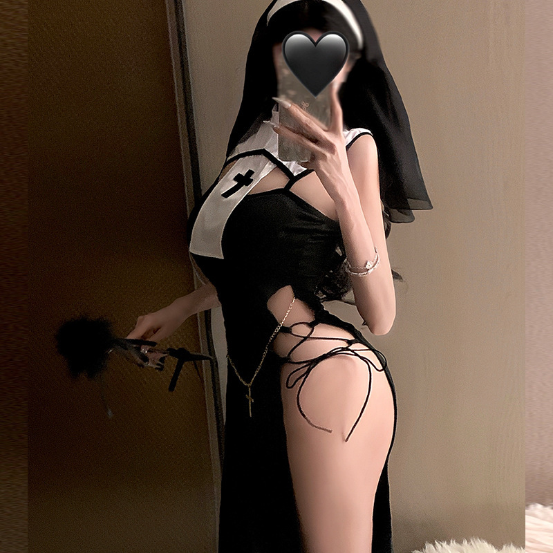 Seductive punishment nun sexy lingerie sexy role play uniform pajamas free to take off slits