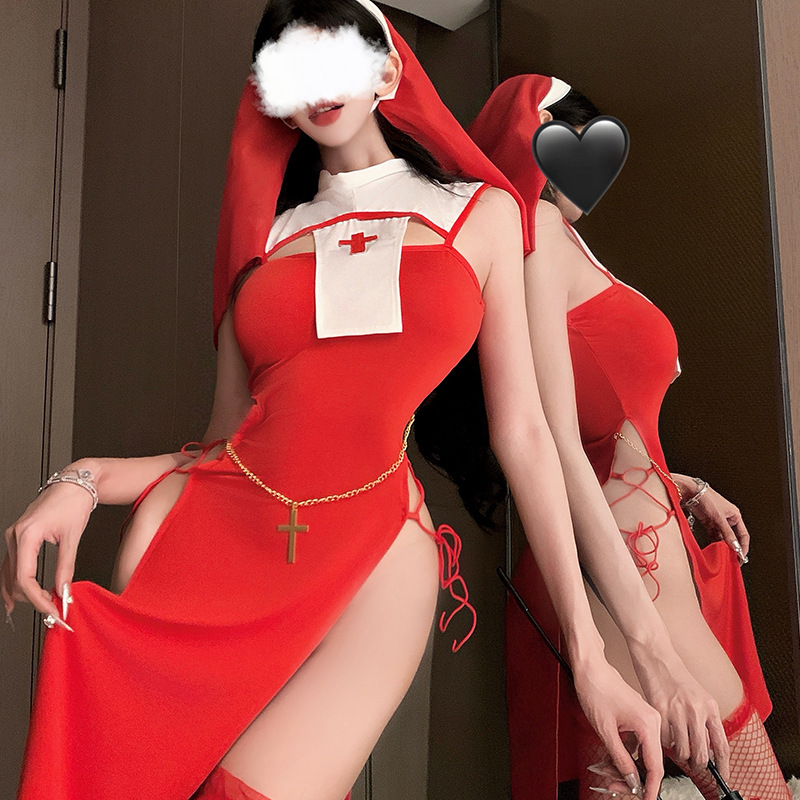 Seductive punishment nun sexy lingerie sexy role play uniform pajamas free to take off slits