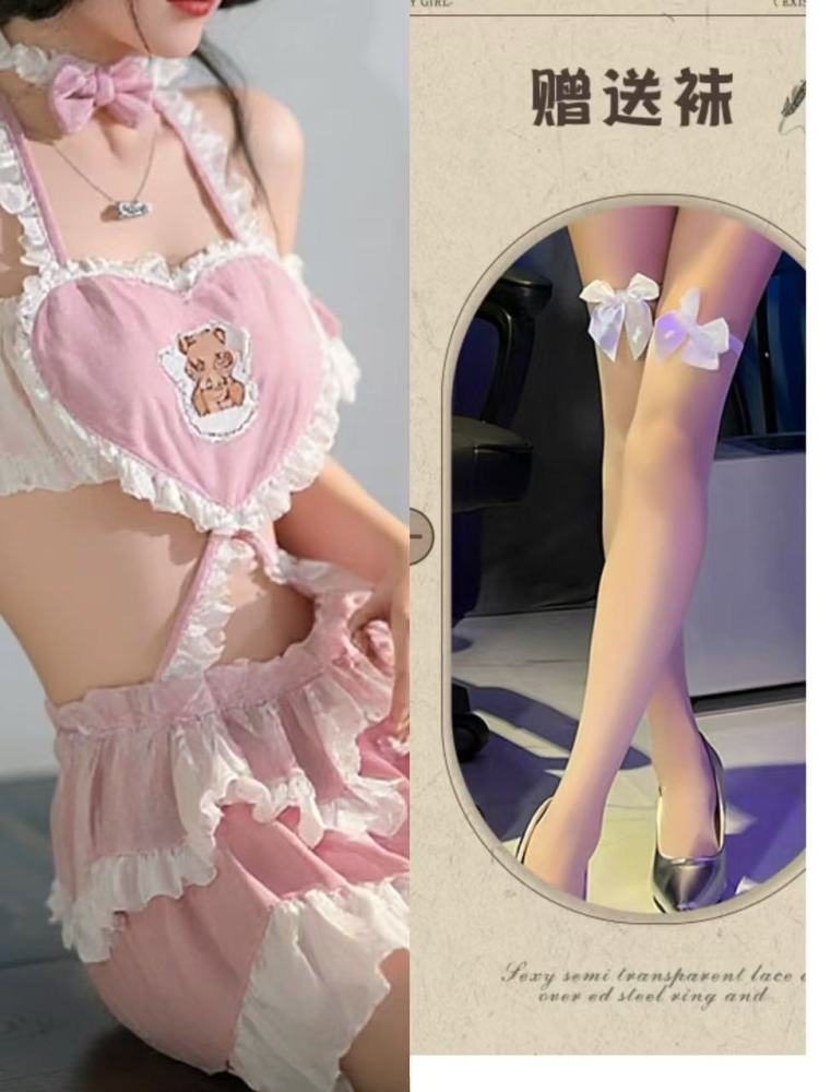 Cute role-playing maid uniform suit chiffon love heart large size super short