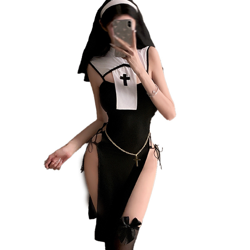 Seductive punishment nun sexy lingerie sexy role play uniform pajamas free to take off slits