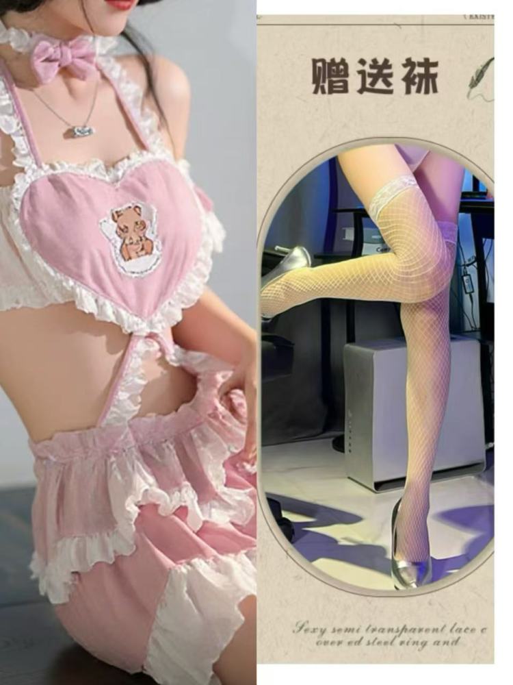 Cute role-playing maid uniform suit chiffon love heart large size super short