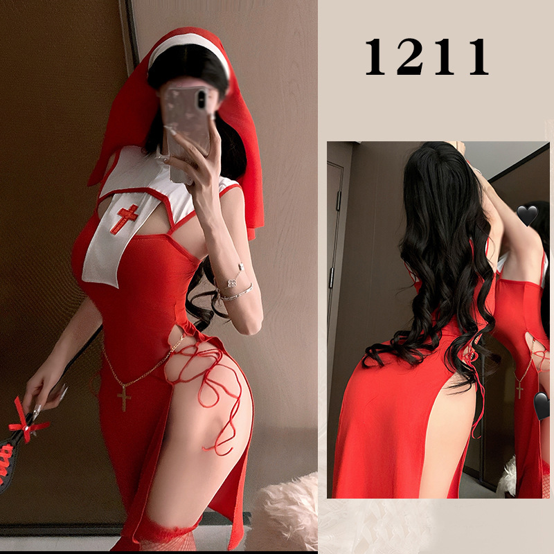 Seductive punishment nun sexy lingerie sexy role play uniform pajamas free to take off slits