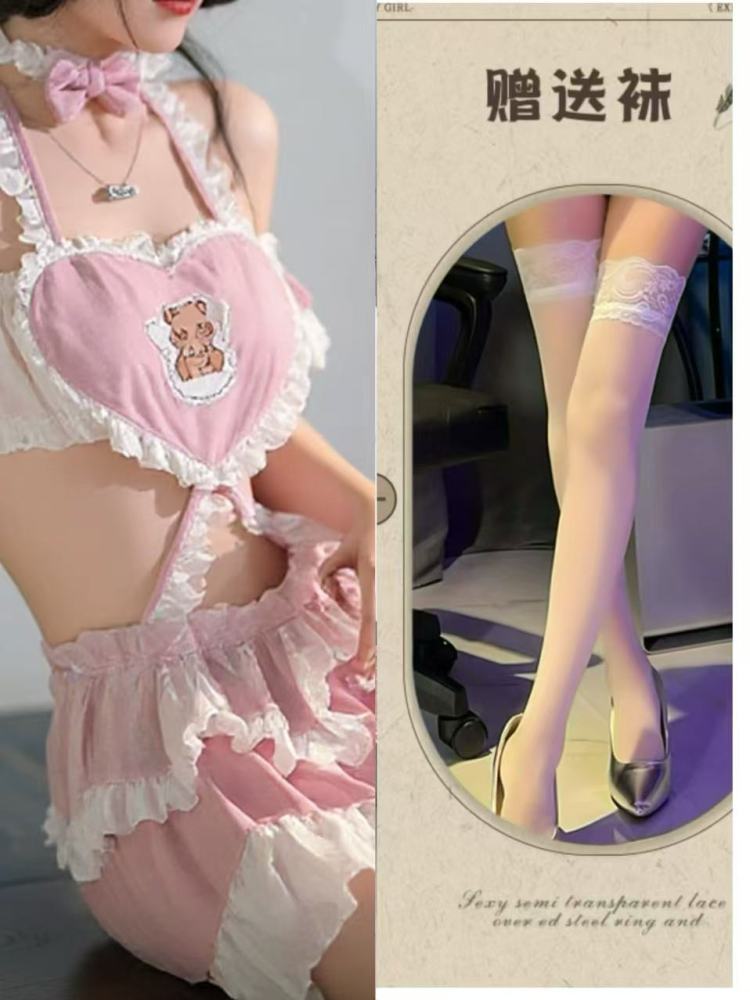 Cute role-playing maid uniform suit chiffon love heart large size super short