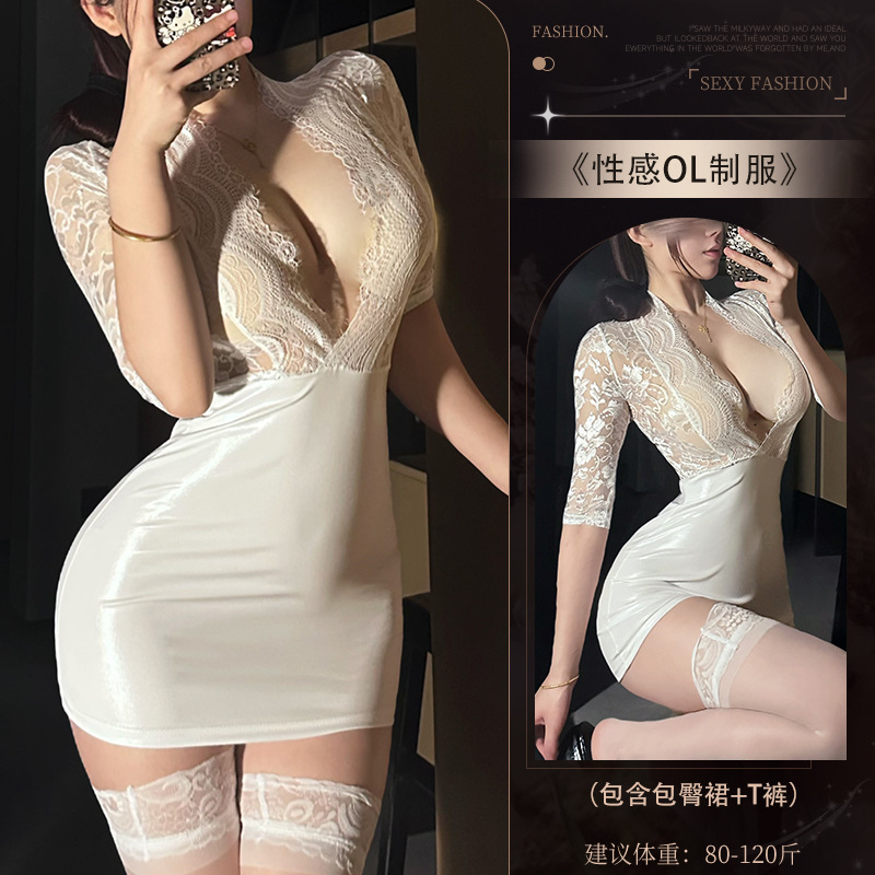 Pure desire secretary OL no need to take off the uniform temptation deep V hot pajamas