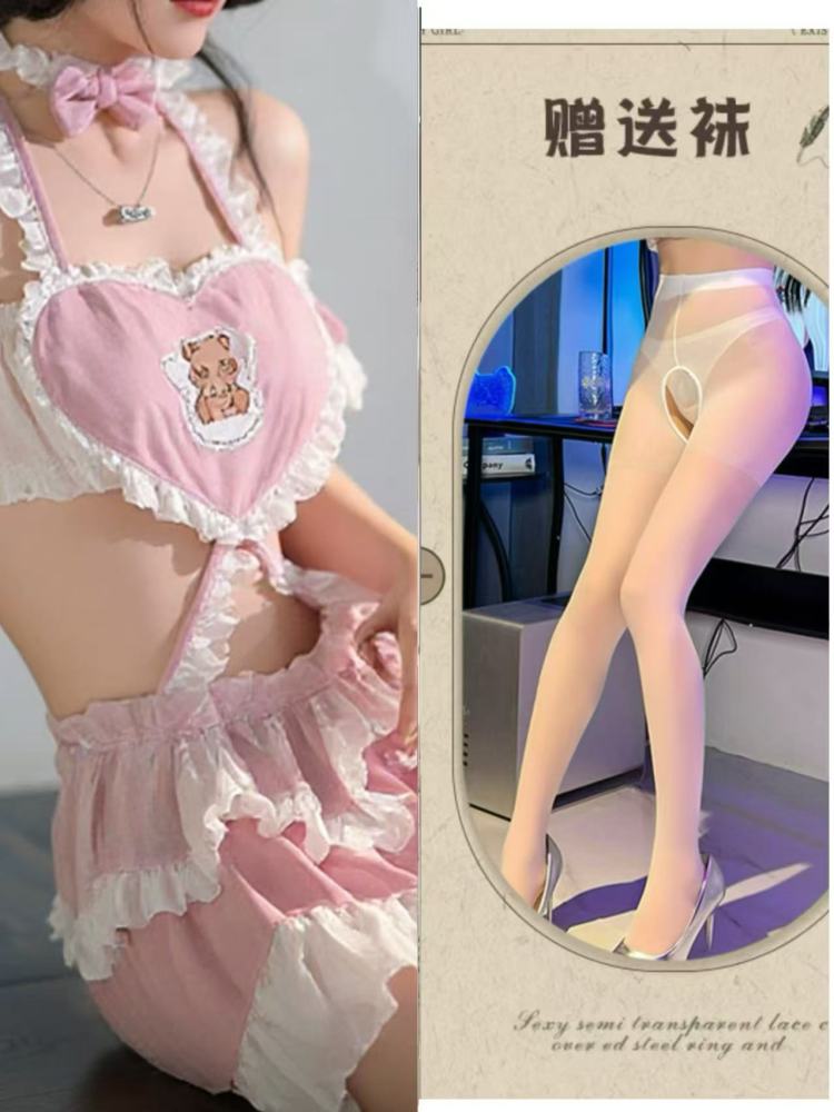 Cute role-playing maid uniform suit chiffon love heart large size super short
