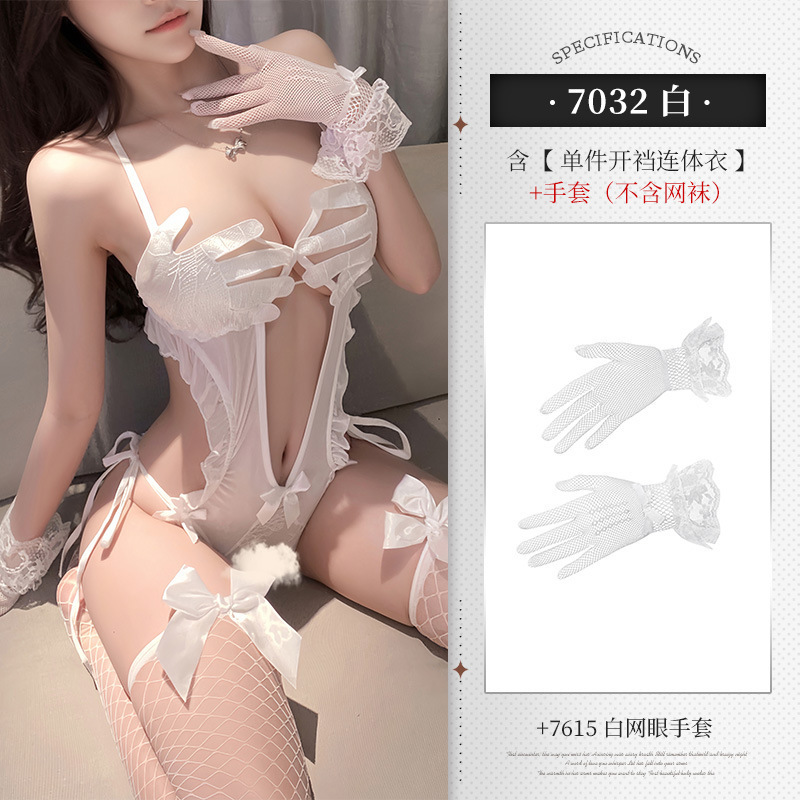 Do not "look" at the crotchless bodysuit set, no need to take off, temptation, sexy lingerie, sexy pure desire