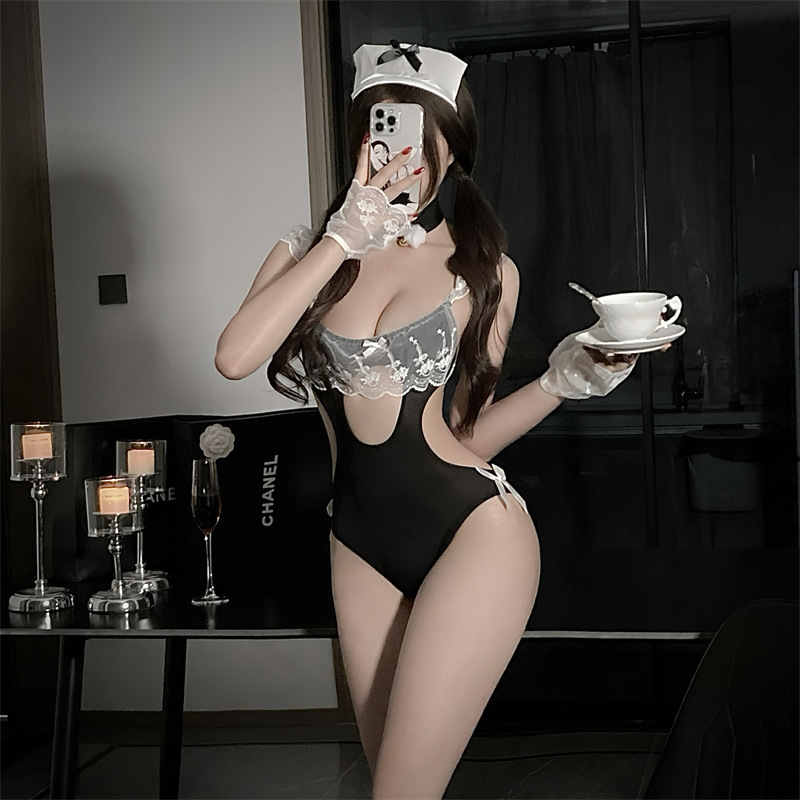 Cute pure desire cos cute uniform jumpsuit lace temptation sexy suit
