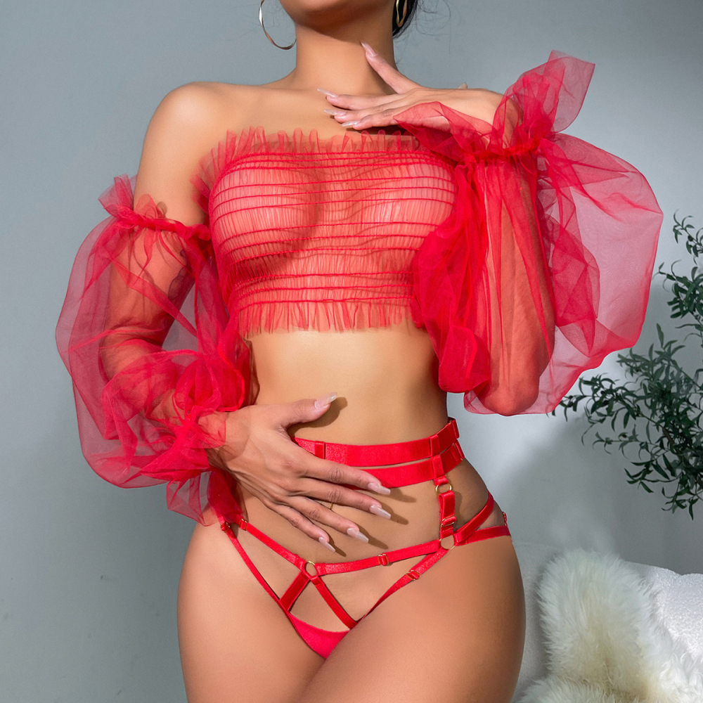 Bright red positive color perspective mesh lace temptation uniform