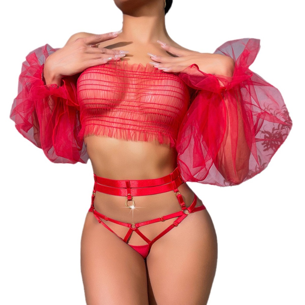 Bright red positive color perspective mesh lace temptation uniform