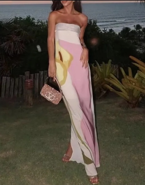 Avocado print tube top dress