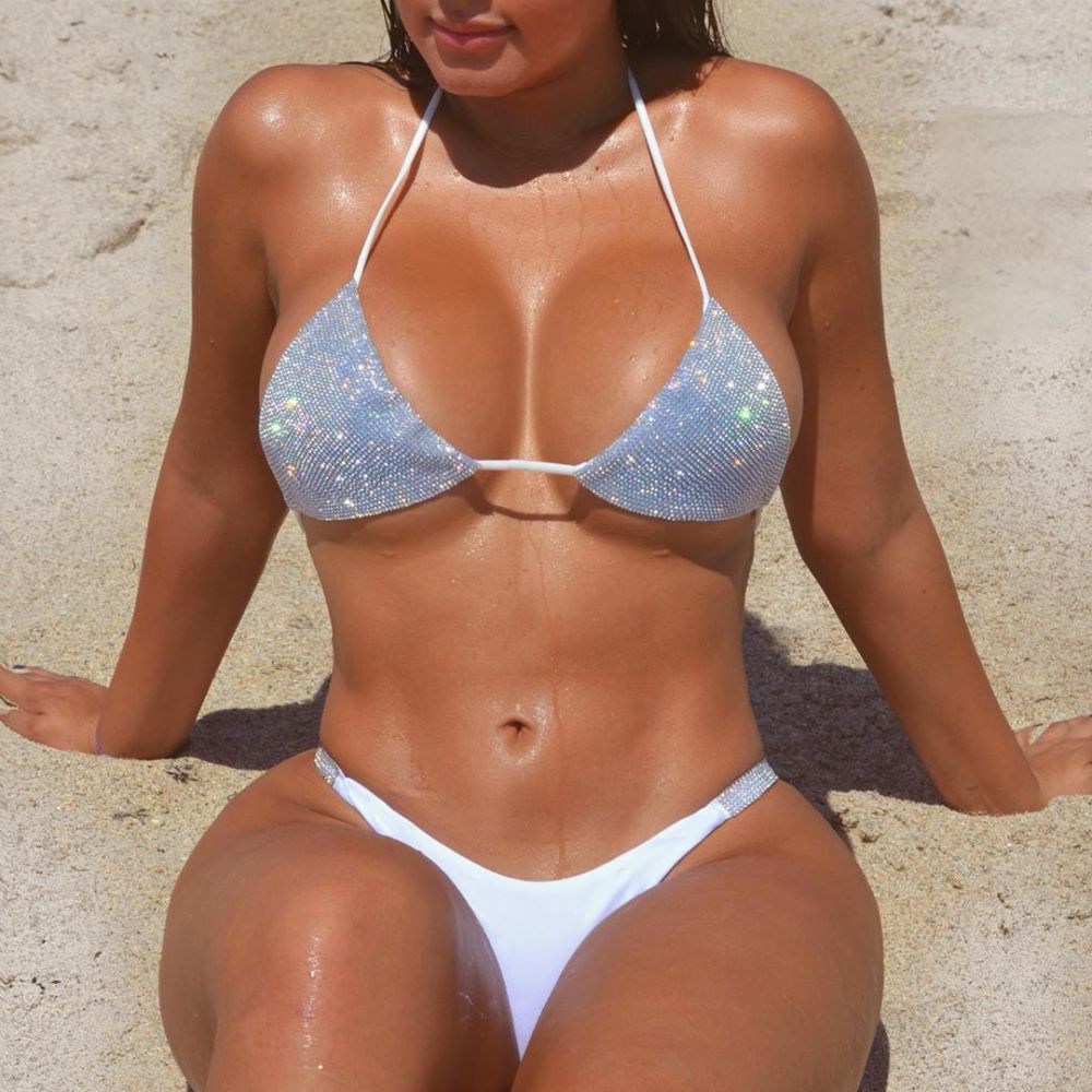 Solid color diamond bikini