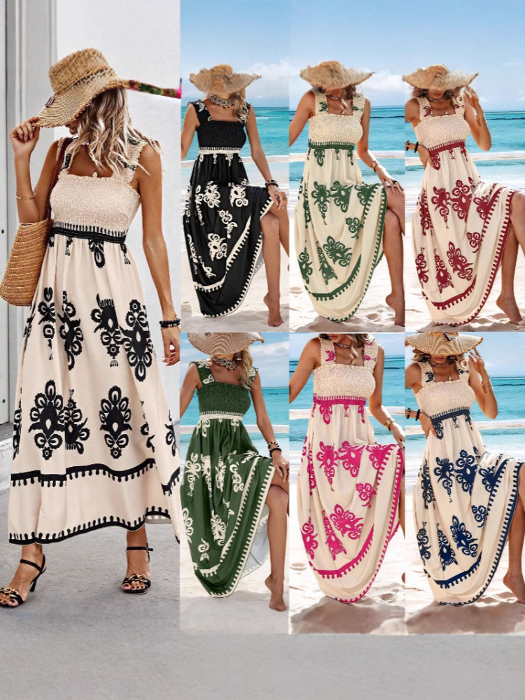 Hot sale women's beach dress holiday style printed wrap dress