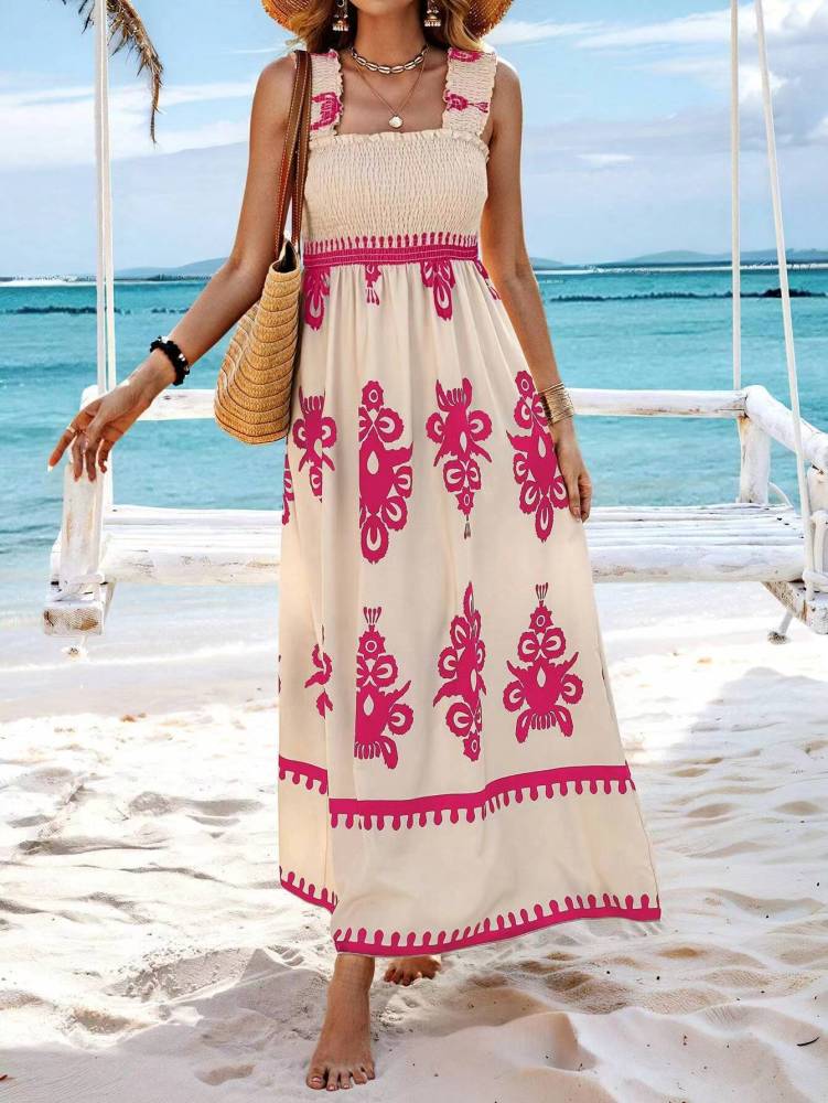 Hot sale women's beach dress holiday style printed wrap dress