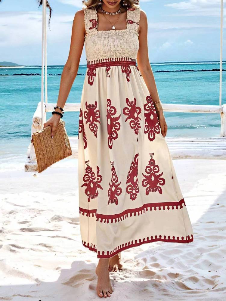 Hot sale women's beach dress holiday style printed wrap dress