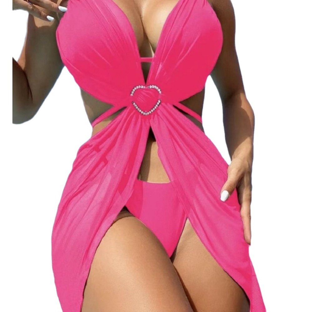 Fashionable hip-wrapped sexy mesh triangle bikini drawstring swimsuit