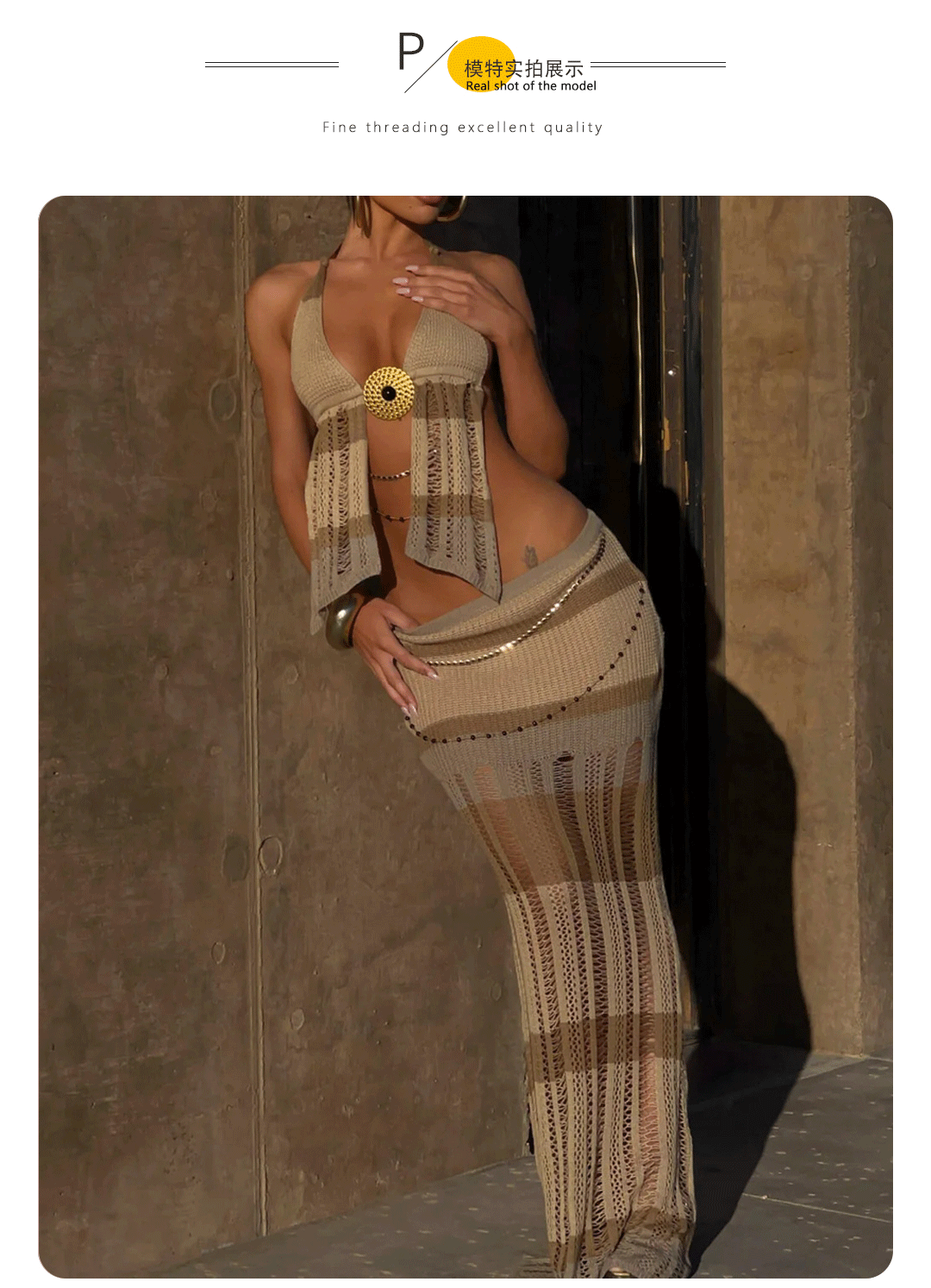 Sexy street style pure desire two-piece halter neck wrap chest hollow lace-up suit