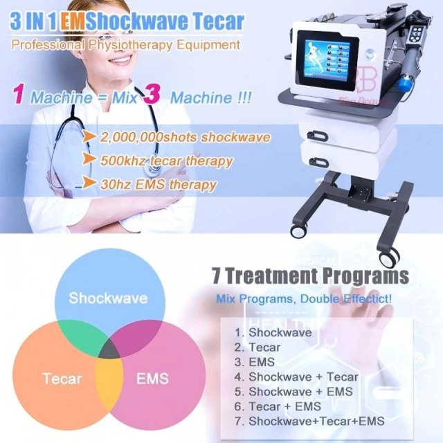 3 IN 1 Shockwave & EMS & Tecar Therapy Machine
