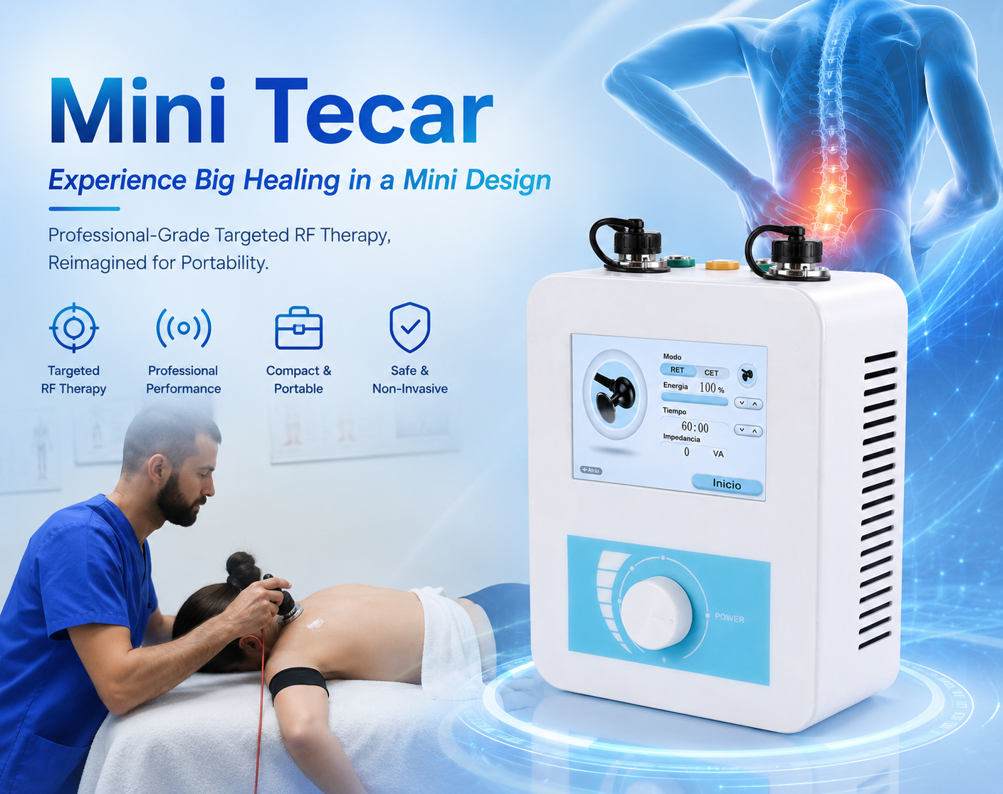 TECAR Mini  Portable Radiofrequency TECAR Device for Physical Therapy TECAR Equipment for Pain Relief, Edema Reduction & Faster Healing