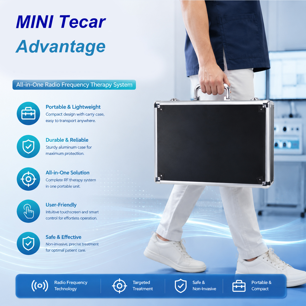 TECAR Mini  Portable Radiofrequency TECAR Device for Physical Therapy TECAR Equipment for Pain Relief, Edema Reduction & Faster Healing
