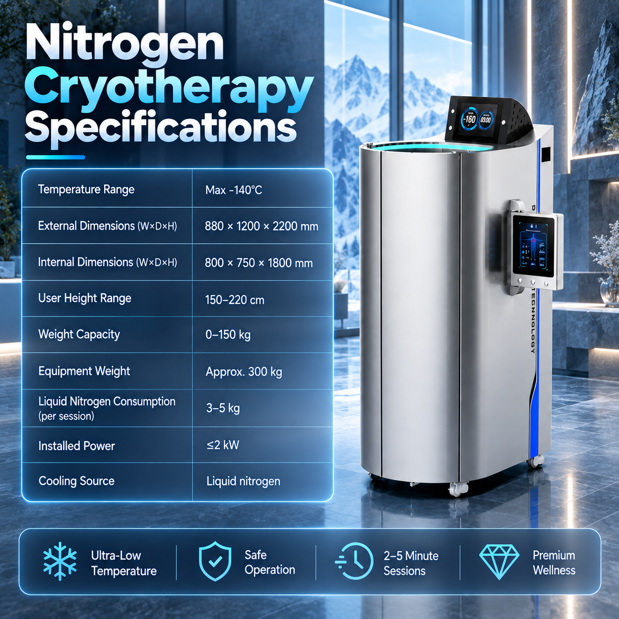 Professional Nitrogen Cryotherapy Chamber | Whole Body Cryotherapy Machine for Recovery & Wellness Centers