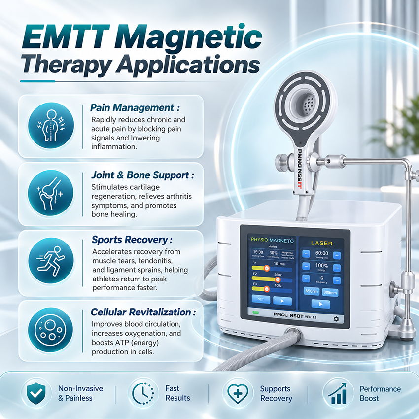 EMTT Magneto Therapy Machine with 650nm & 808nm Laser | 2-in-1 Magnetic & Laser Therapy System