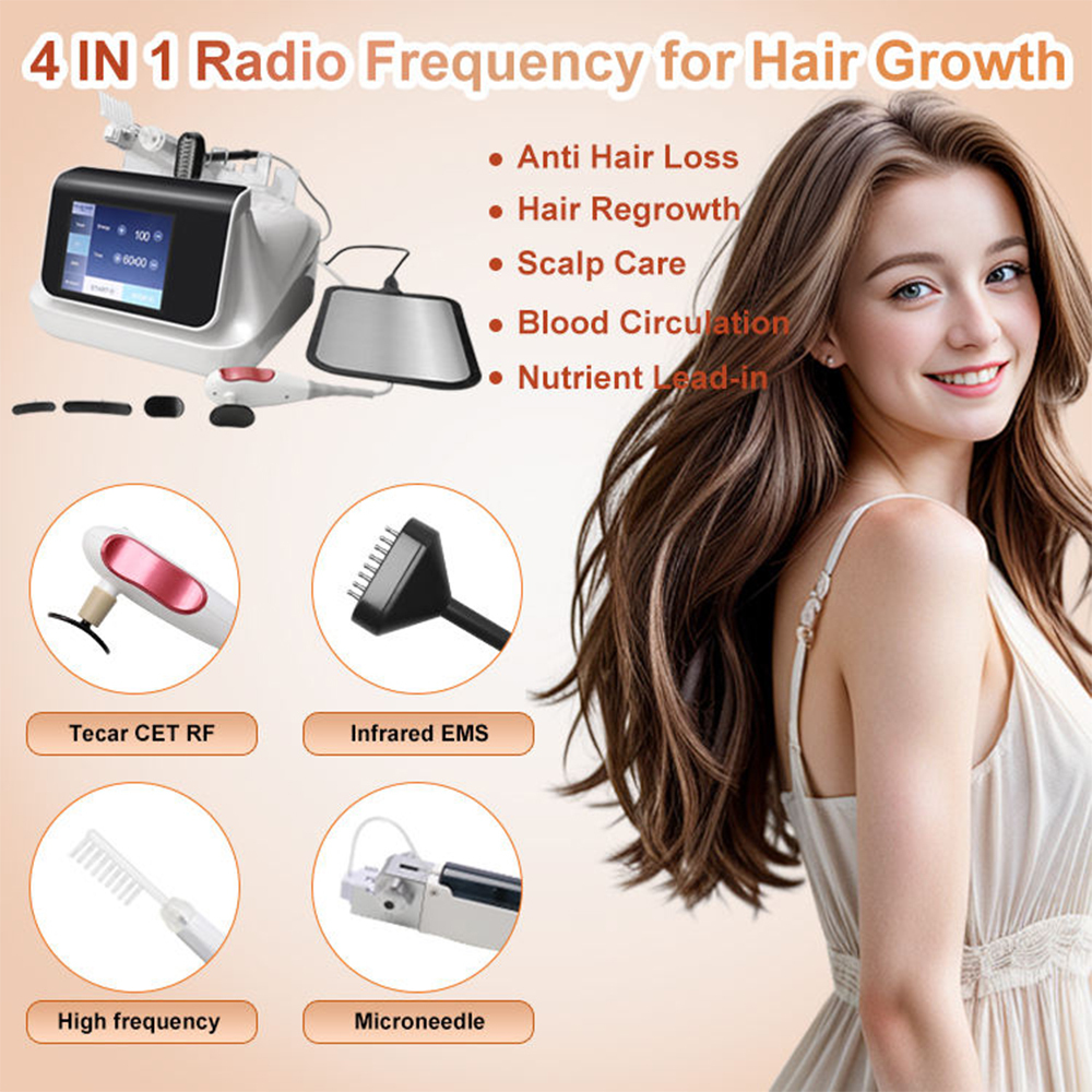 4-in-1 TECAR RF Diathermy Scalp & Hair Regrowth Device | 448kHz Radiofrequency + Infrared + EMS | Portable Home & Salon Use