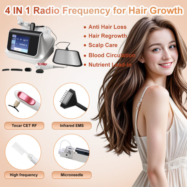 4-in-1 TECAR RF Diathermy Scalp & Hair Regrowth Device | 448kHz Radiofrequency + Infrared + EMS | Portable Home & Salon Use