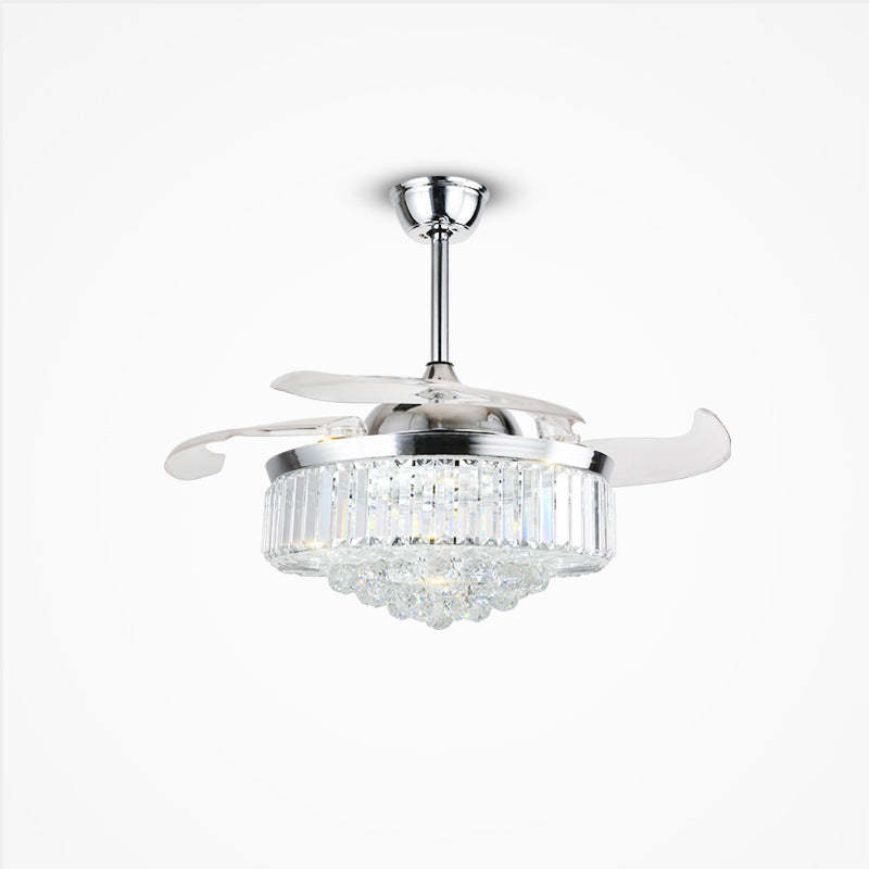 Crystal Fan Lights European Ceiling Fan Lights Living Room Bedroom Dining Room Invisible Led Fan Chandelier All Copper
