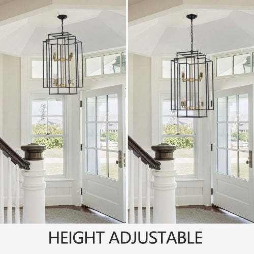 8 Lights Black & Gold Lantern Tiered Chandelier, Industrial Farmhouse Chandelier - No Bulbs Unavailable Platform- Temu