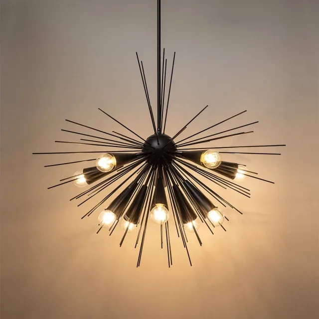 10-Light Mid-Century Modern Brass/ Black Sputnik Sunburst Pendant Light for Dining Room/ Kitchen/ Living Room