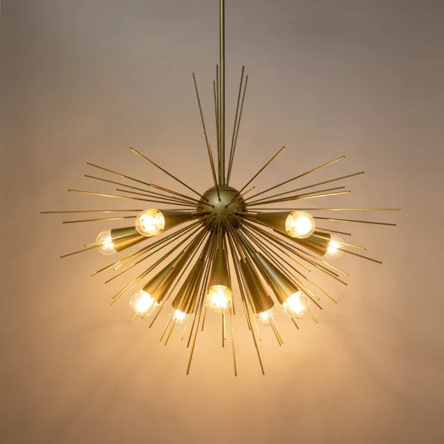 10-Light Mid-Century Modern Brass/ Black Sputnik Sunburst Pendant Light for Dining Room/ Kitchen/ Living Room