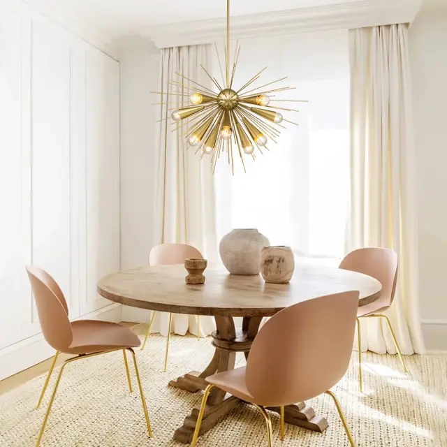 10-Light Mid-Century Modern Brass/ Black Sputnik Sunburst Pendant Light for Dining Room/ Kitchen/ Living Room