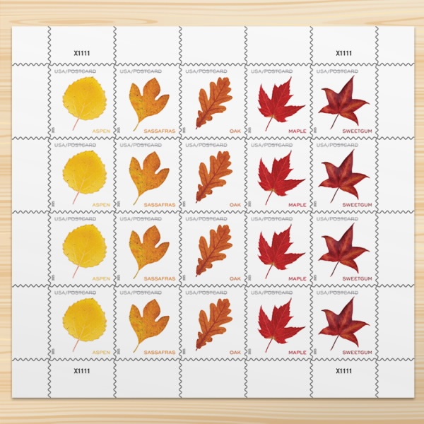 2025 Vibrant Leaves Postcard Stamps Sheet of 20
