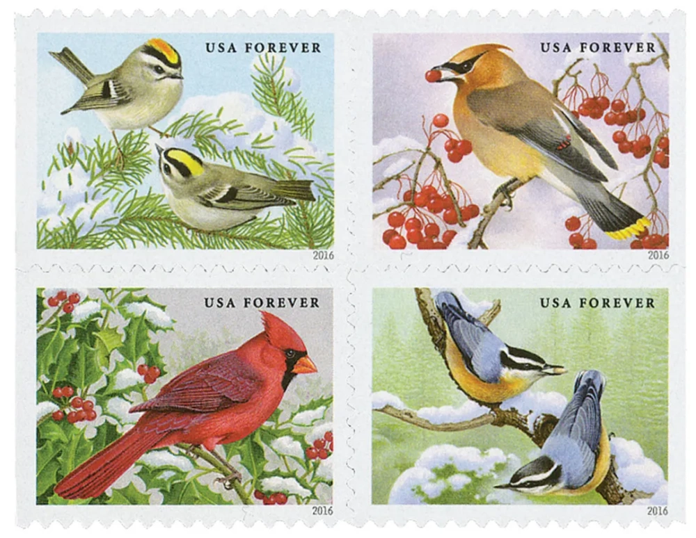 2016 USPS Songbirds in Snow Forever First Class Postage Stamps