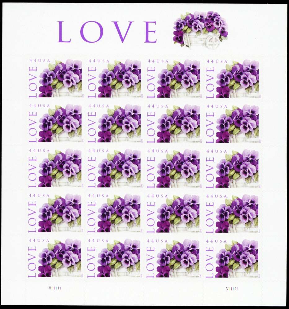 2010 LOVE: Pansies in a Basket Collectible Stamp Sheet of Twenty 44 Cent Stamps